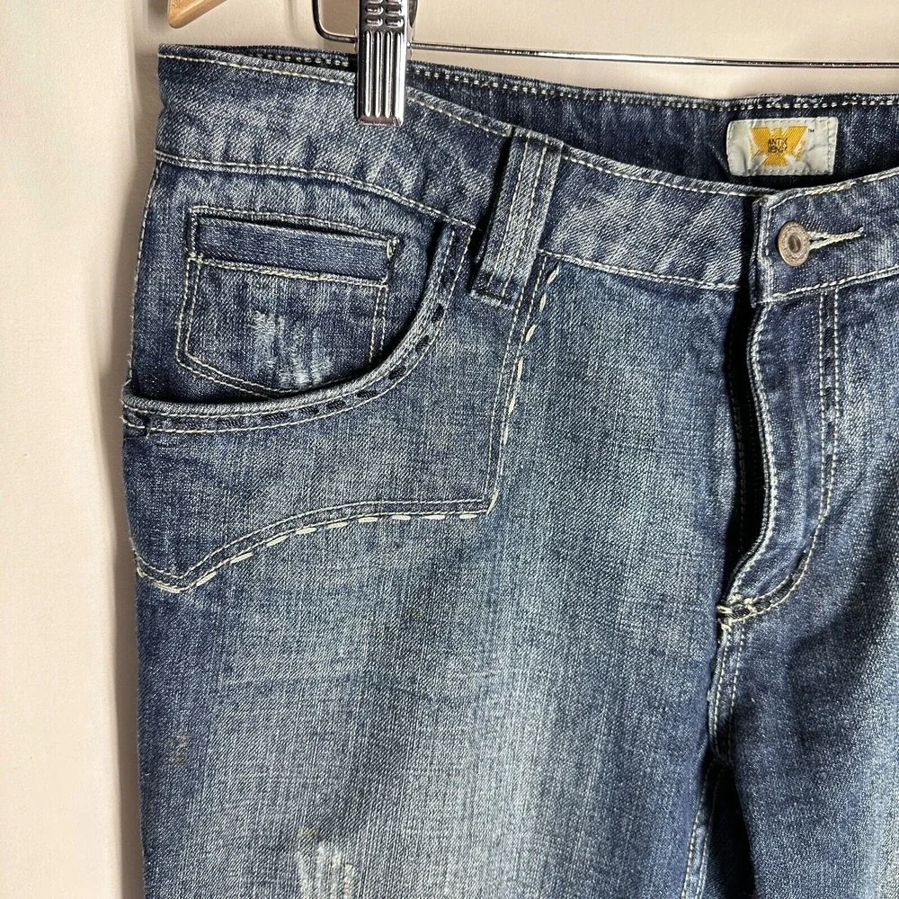 Antik Womens Denim Y2K Mid-Rise Blue Distress Patchwork Cow Girl Jeans Size 32 - Picture 5 of 10
